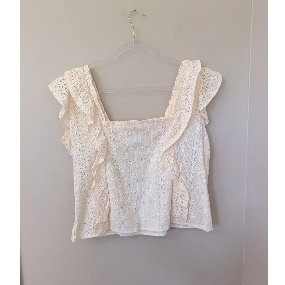 Spartina 449 Taralynn Eyelet Top Pearl White Ruffle Sleeve Cotton Top - Picture 3 of 14